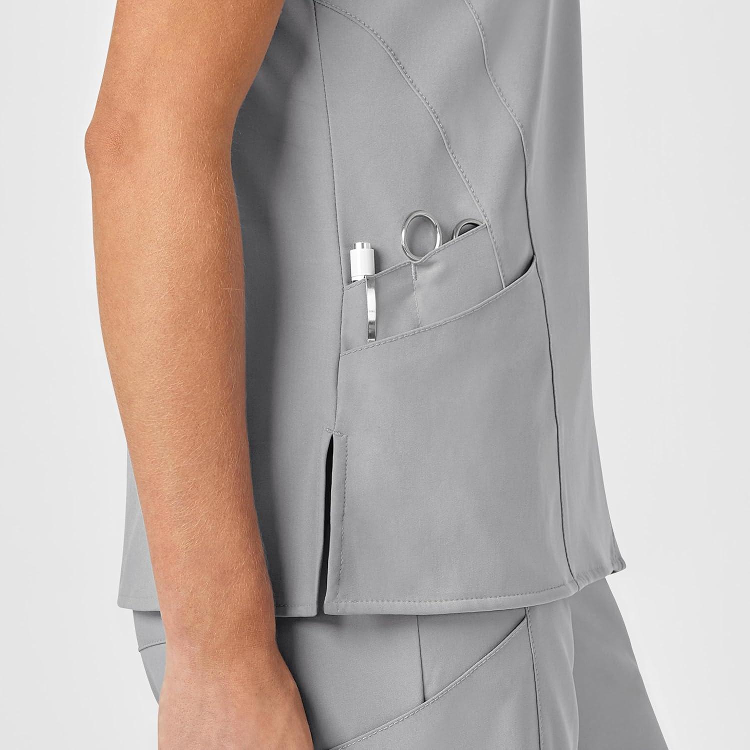 imageWink Scrubs for Women W123 Stylized Vneck Tops with 5 PocketsGrey