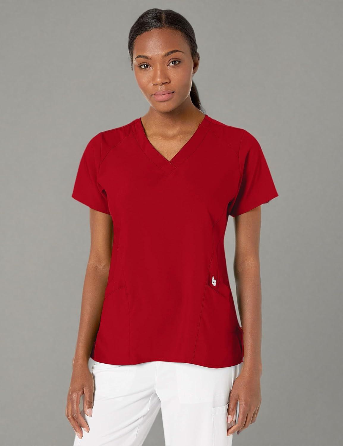 imageWink Scrubs for Women W123 Stylized Vneck Tops with 5 PocketsRed