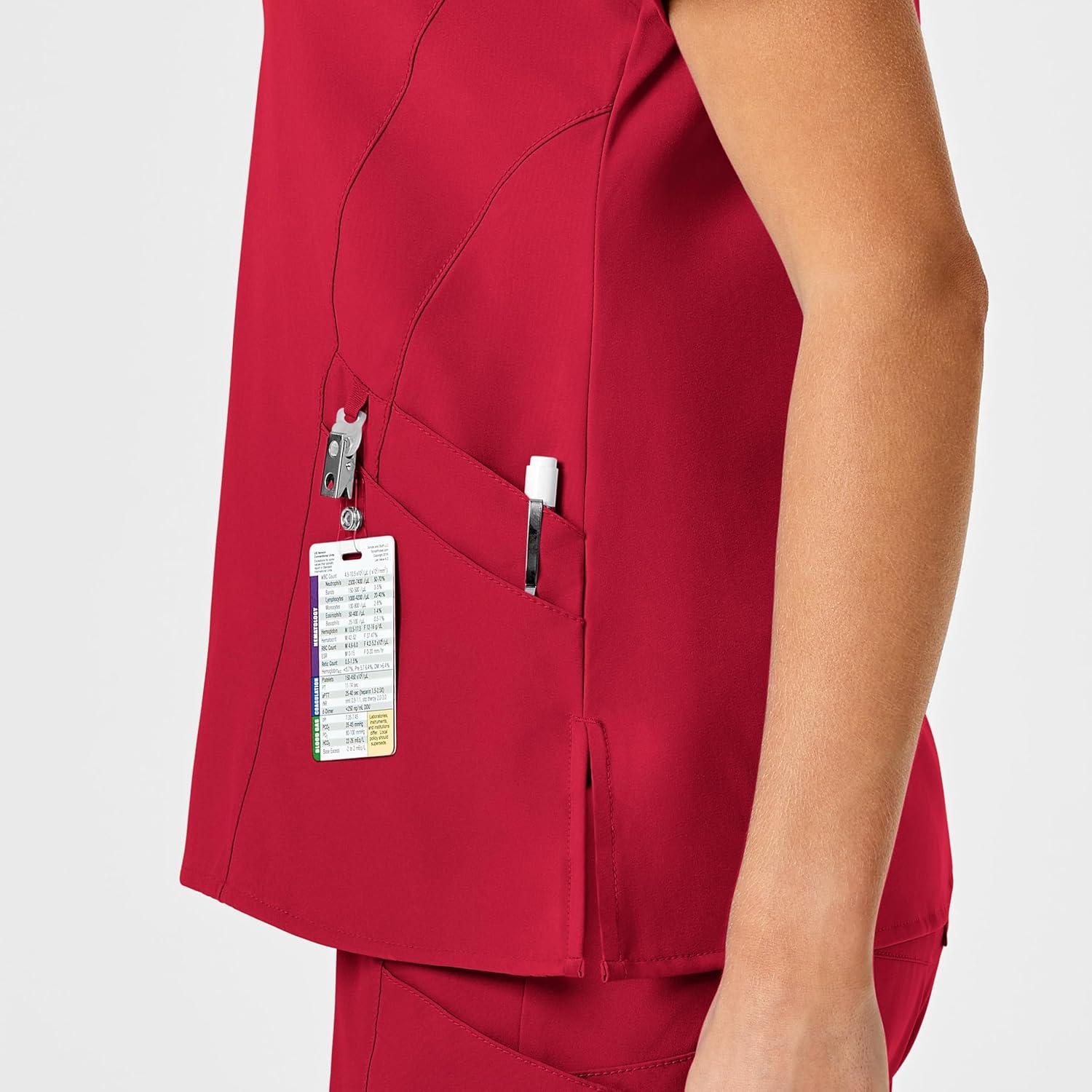 imageWink Scrubs for Women W123 Stylized Vneck Tops with 5 PocketsRed
