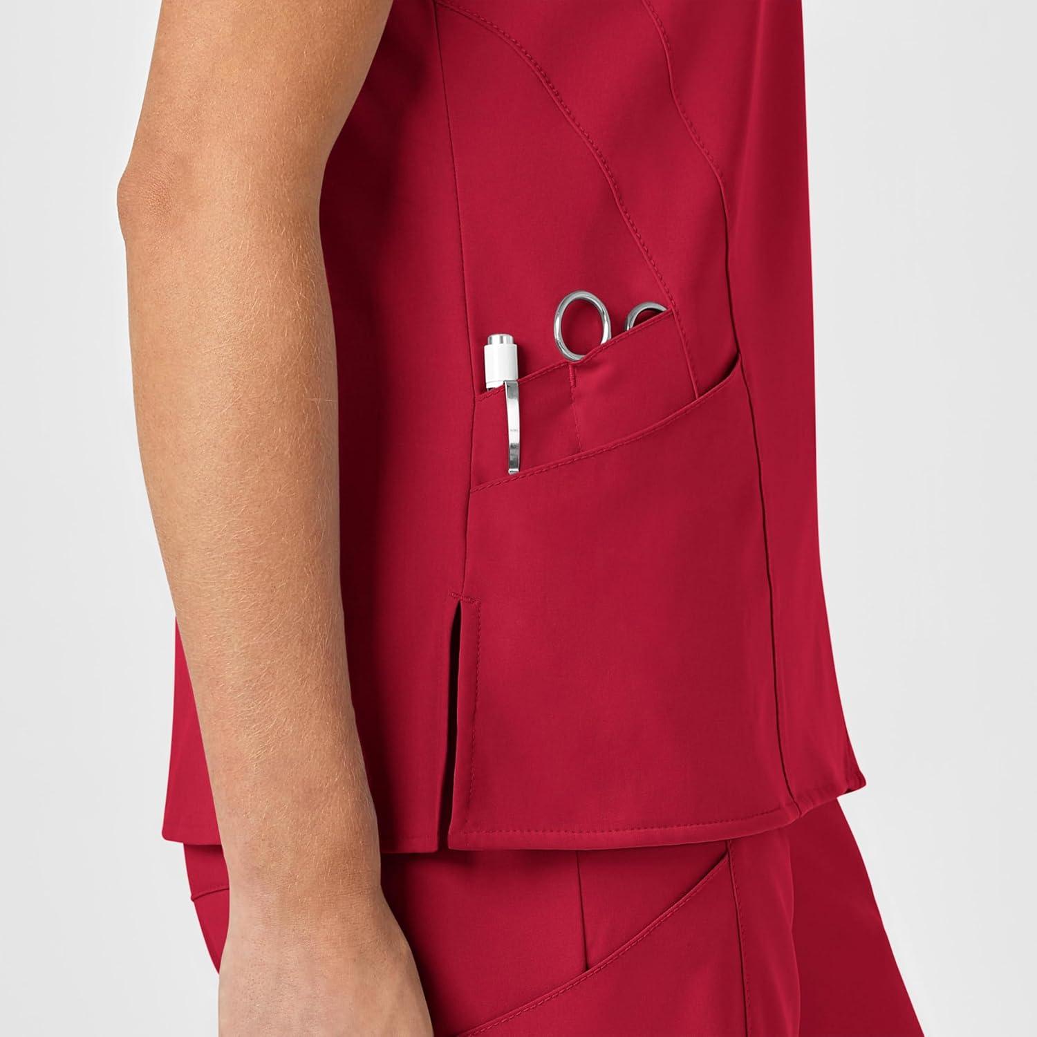 imageWink Scrubs for Women W123 Stylized Vneck Tops with 5 PocketsRed