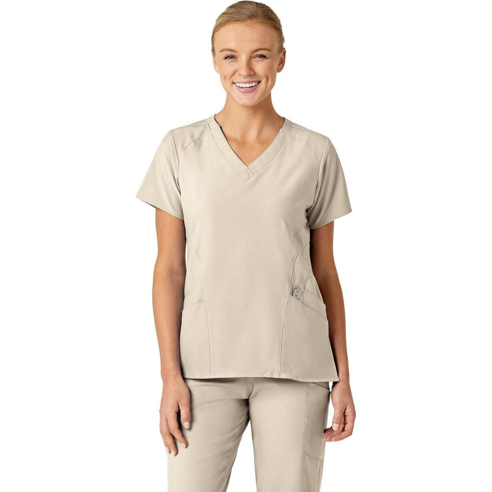 imageWink Scrubs for Women W123 Stylized Vneck Tops with 5 PocketsKhaki