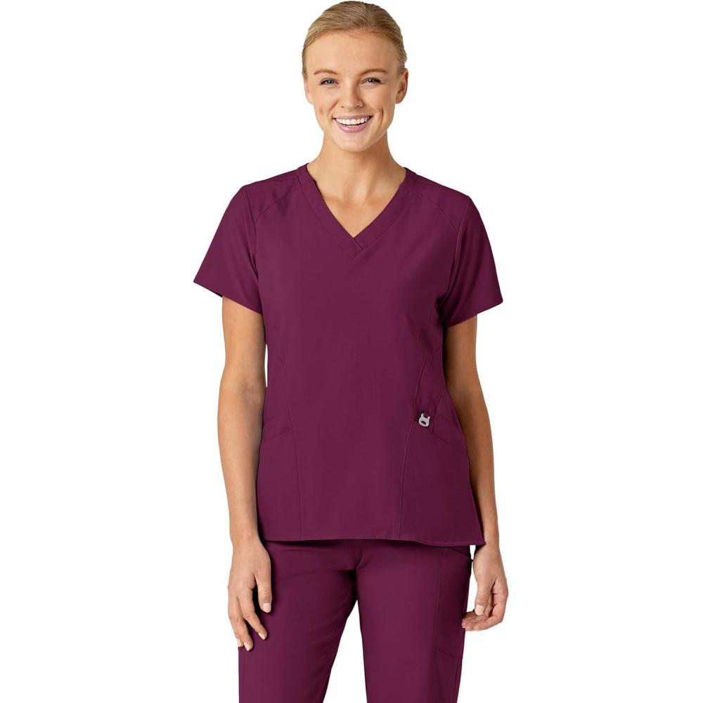 imageWink Scrubs for Women W123 Stylized Vneck Tops with 5 PocketsWine