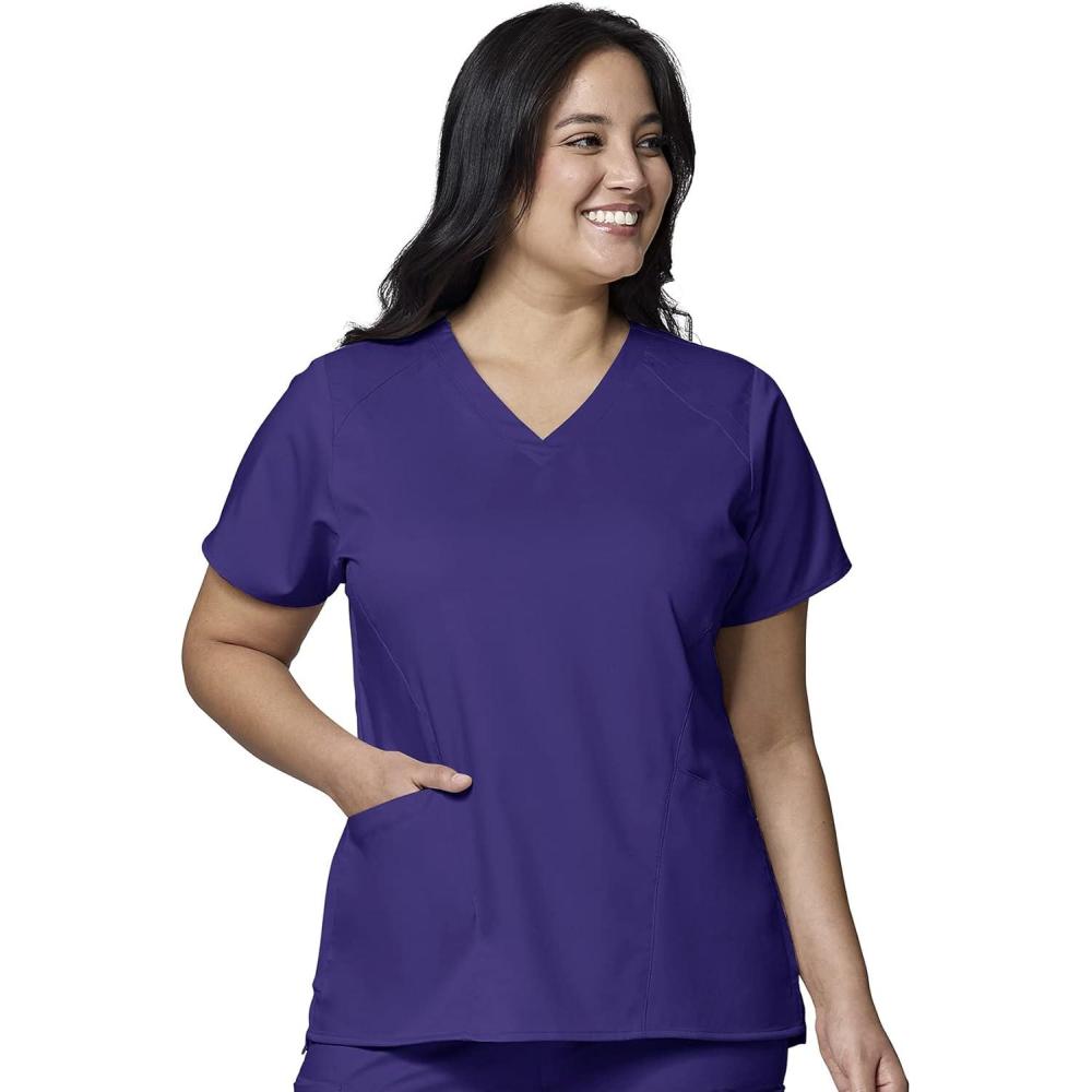 imageWonderWink Womens Womens Four Pocket VNeck Scrub TopGrape
