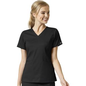 WonderWink Womens Women’s Four Pocket V-Neck Scrub Top(Black)