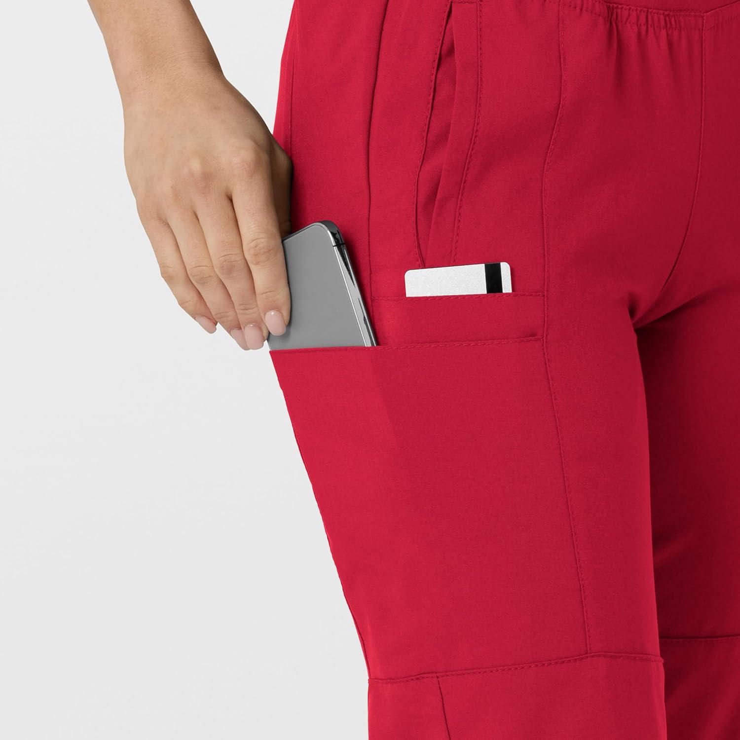 imageW123 Womens Comfort Waist Cargo Jogger Scrub PantRed