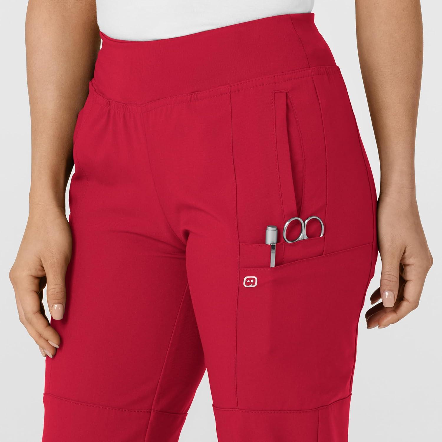 imageW123 Womens Comfort Waist Cargo Jogger Scrub PantRed