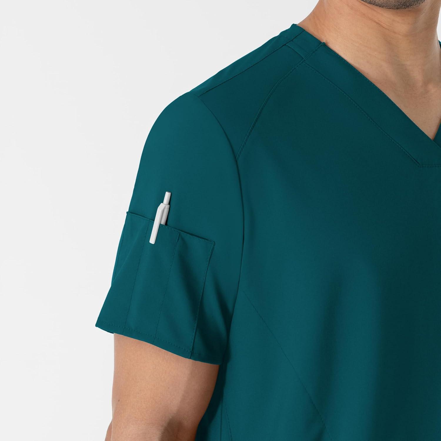 imageWINK Scrubs for Men W123 VNeck Tops with 6 PocketsCaribbean Blue