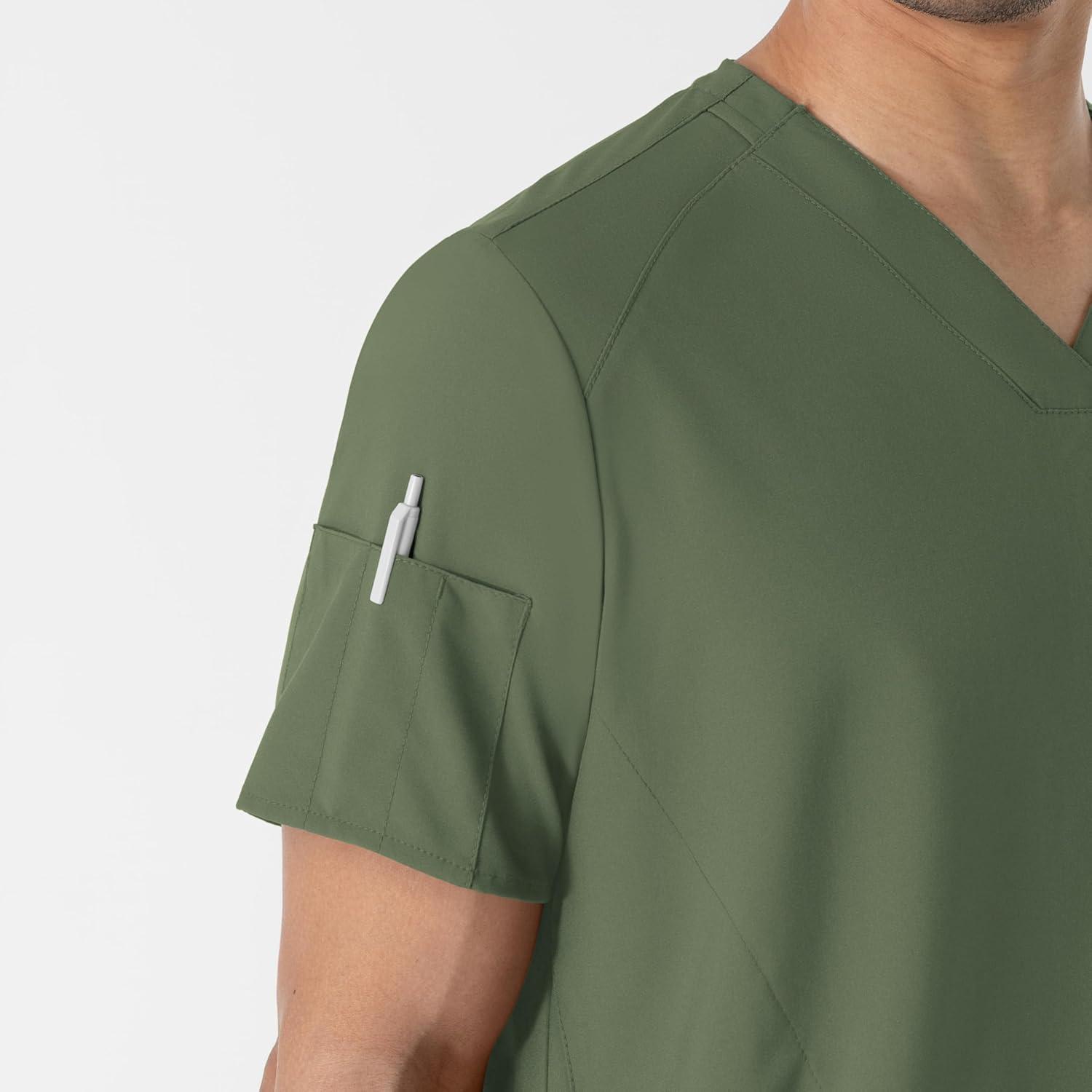 imageWINK Scrubs for Men W123 VNeck Tops with 6 PocketsOlive