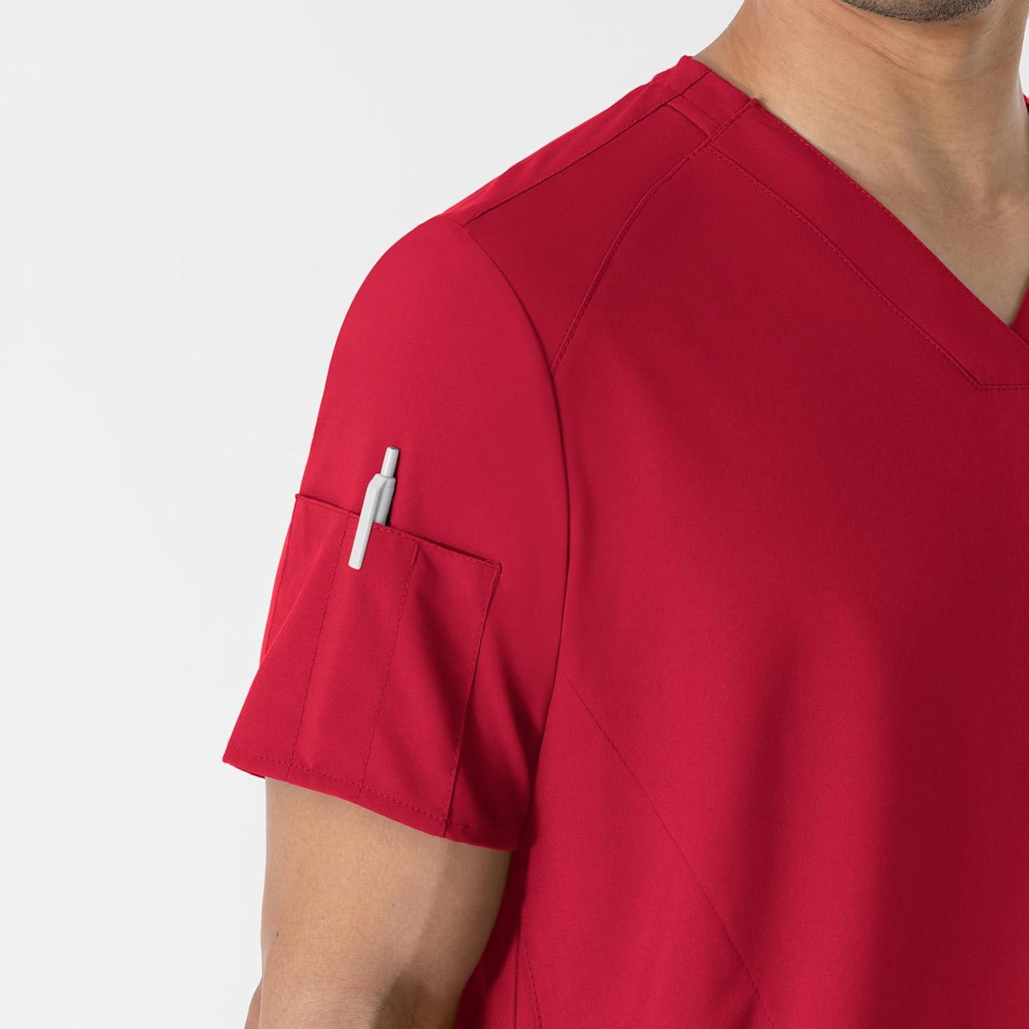 imageWINK Scrubs for Men W123 VNeck Tops with 6 PocketsRed