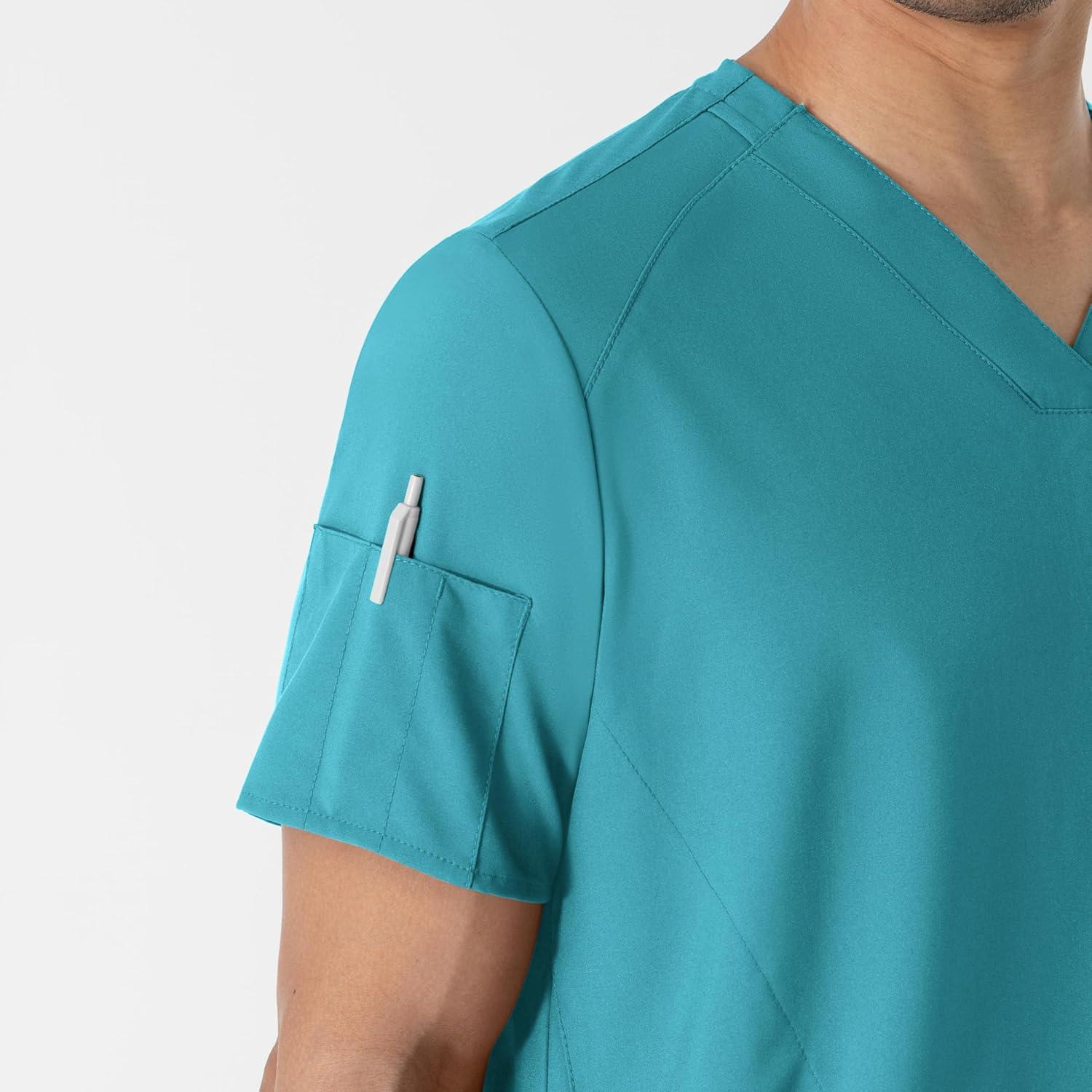 imageWINK Scrubs for Men W123 VNeck Tops with 6 PocketsTeal Blue