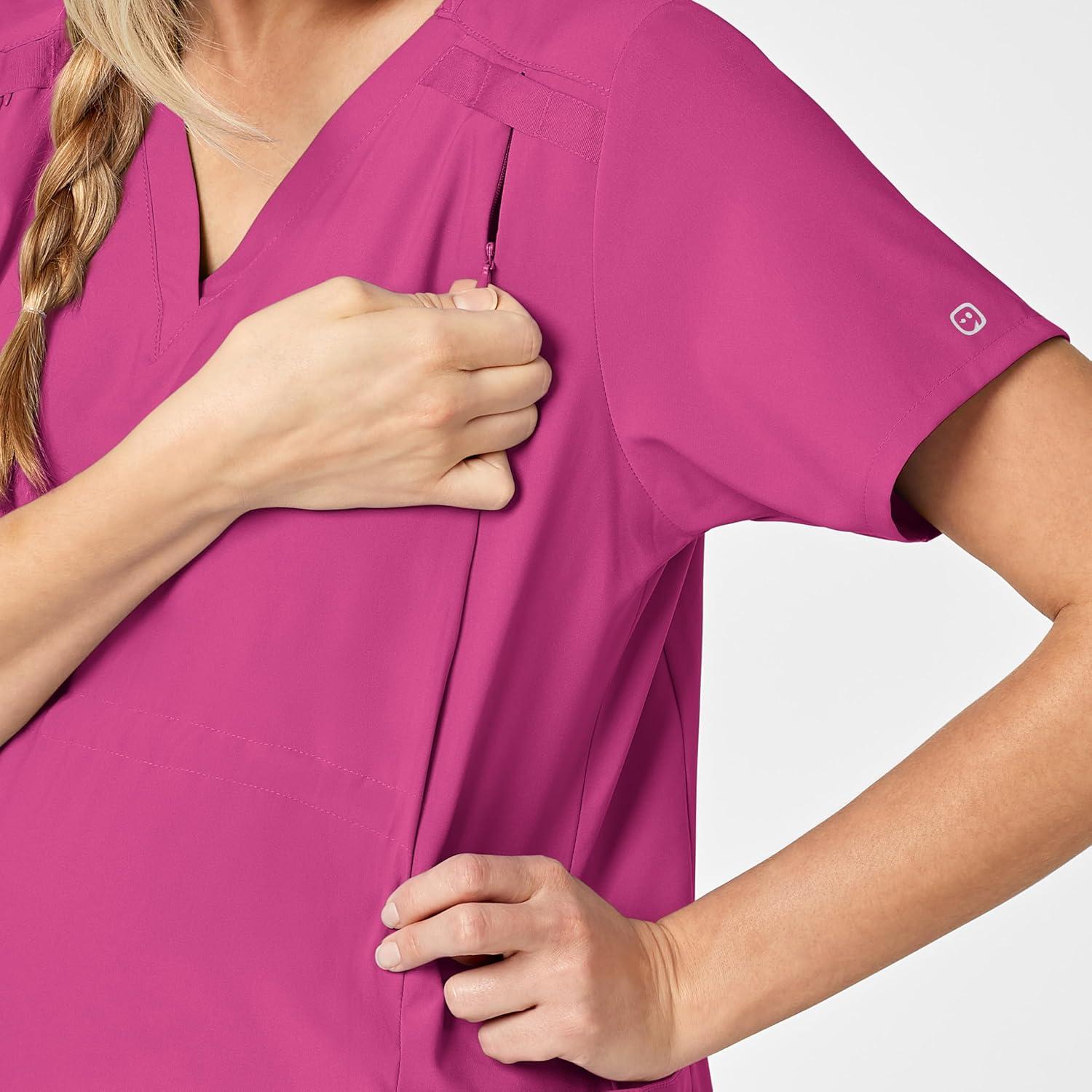 imageWink Scrubs for Women W123 Maternity VNeck Tops with 5 PocketsHot Pink
