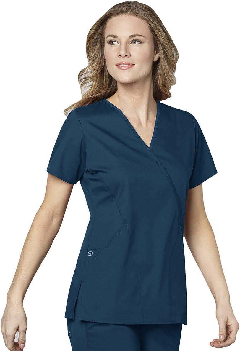 imageWonderWink Womens Wonderwork Womens Mock Wrap Scrub TopCaribbean