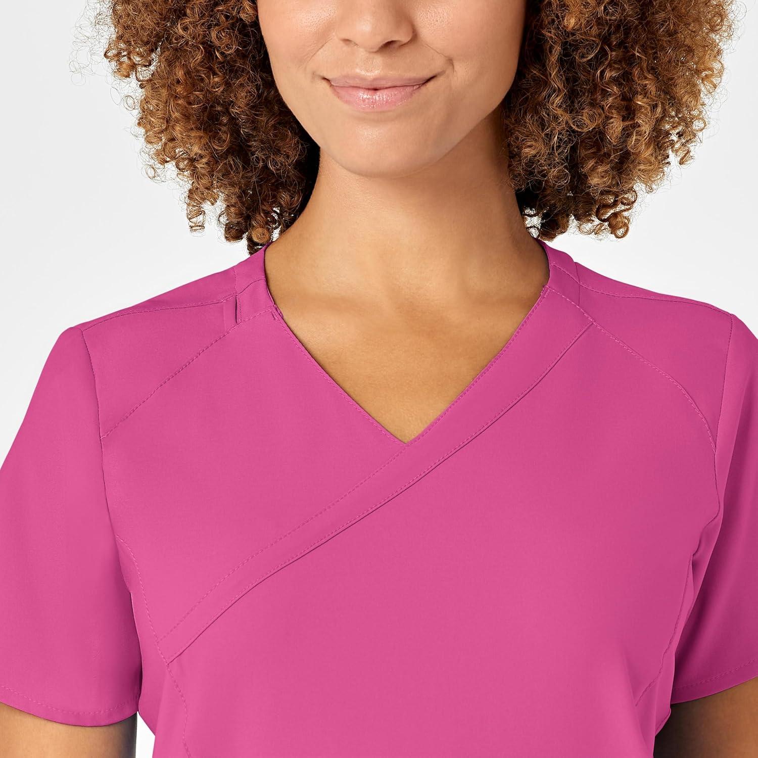 imageWonderWink Womens Wonderwork Womens Mock Wrap Scrub TopHot Pink
