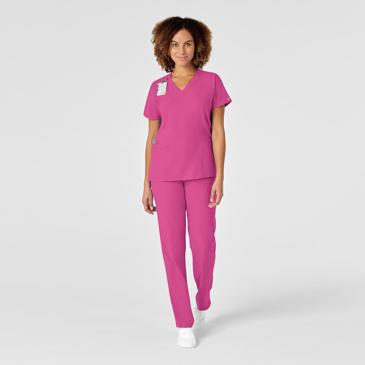 imageWonderWink Womens Wonderwork Womens Mock Wrap Scrub TopHot Pink