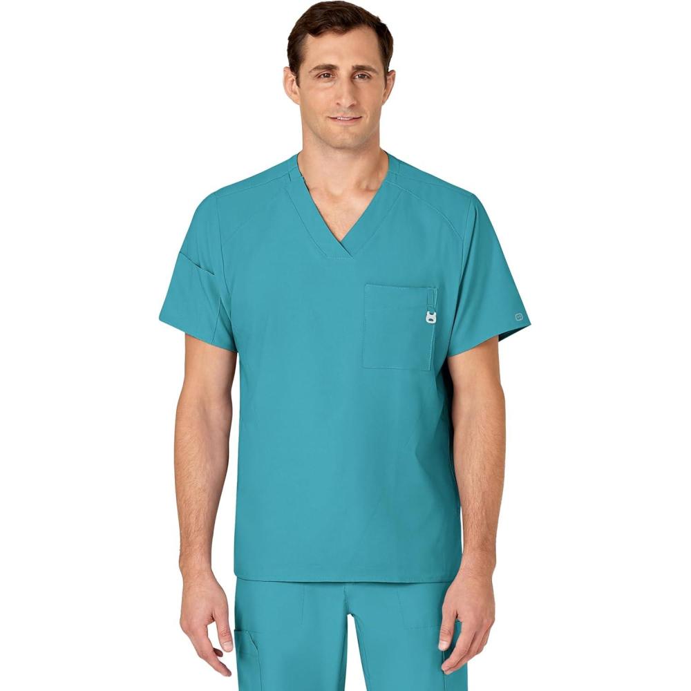 imageWINK Scrubs for Men W123 VNeck Tops with 6 PocketsTeal Blue