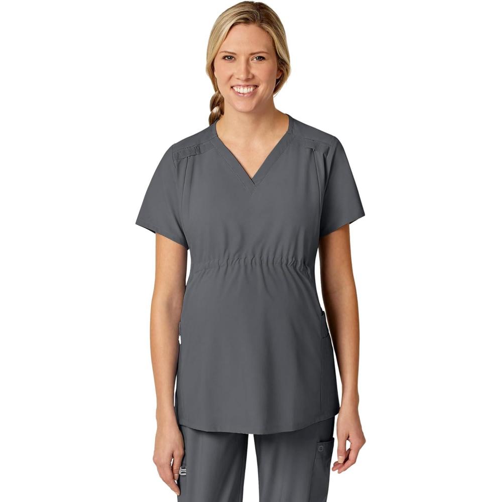 imageWink Scrubs for Women W123 Maternity VNeck Tops with 5 PocketsPewter