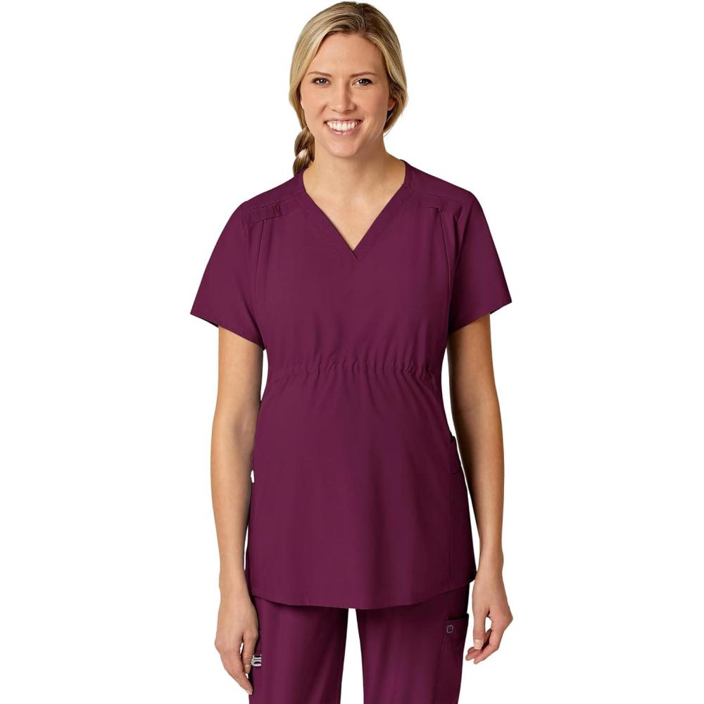 imageWink Scrubs for Women W123 Maternity VNeck Tops with 5 PocketsWine