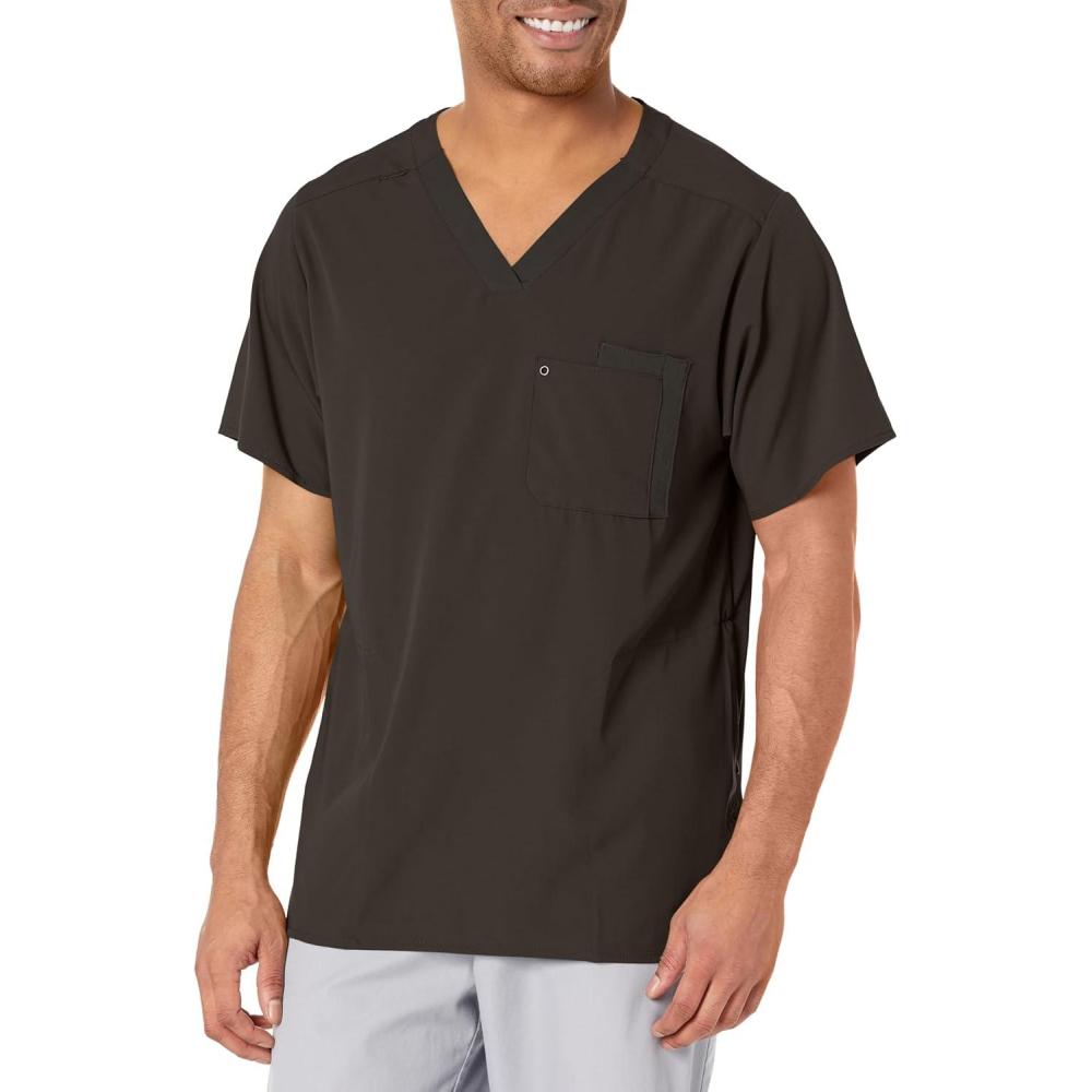imageWonderWink Mens Knit Panel VNeck Scrub TopBlack