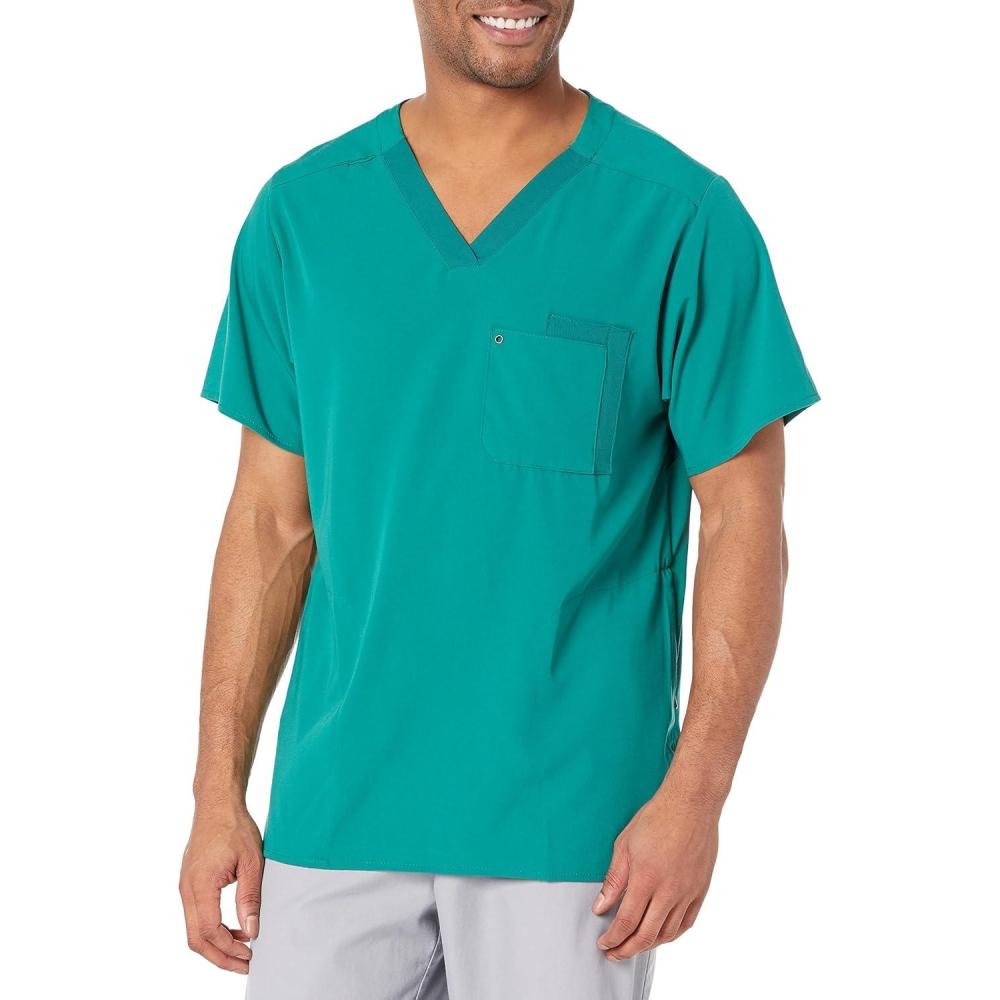 imageWonderWink Mens Knit Panel VNeck Scrub TopHunter