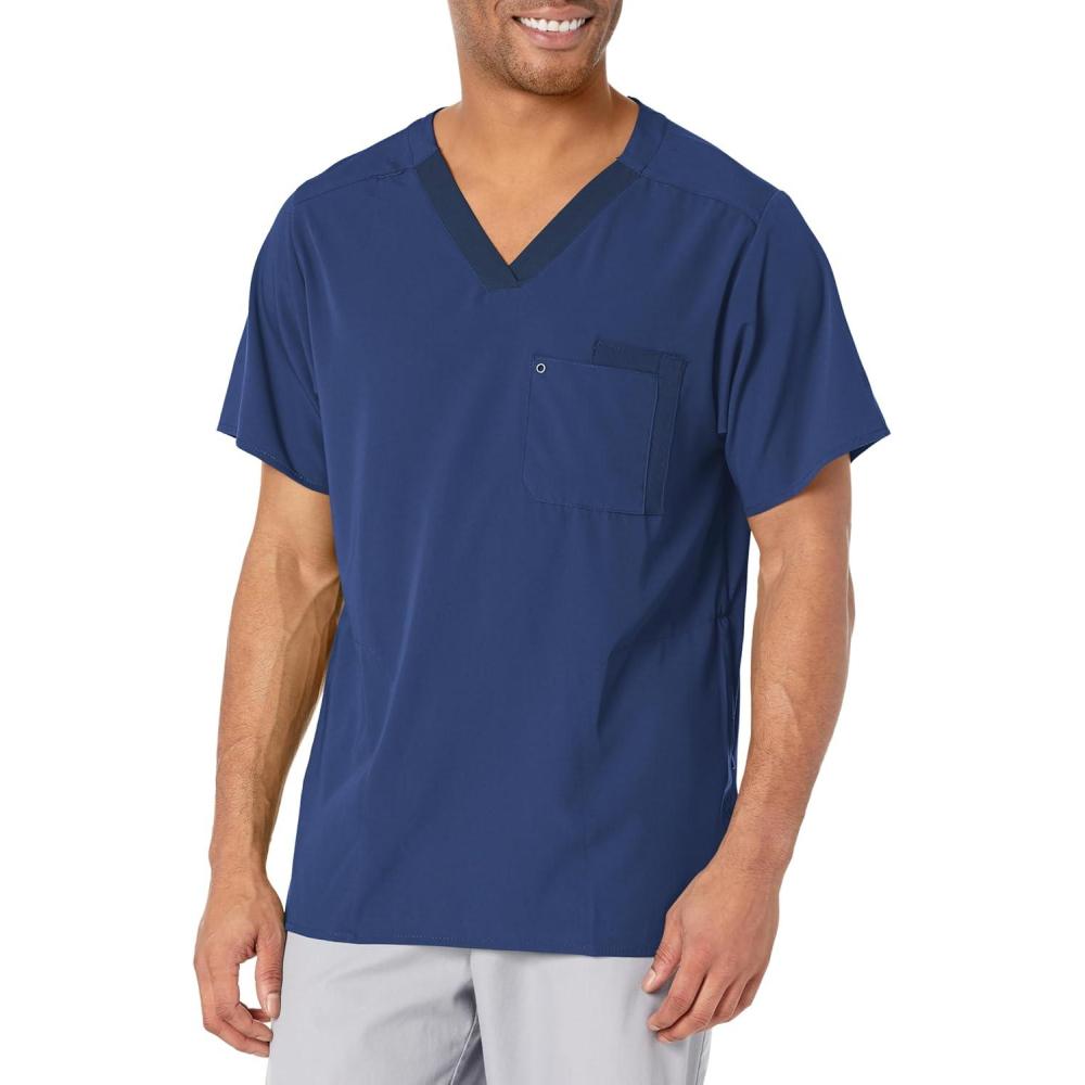imageWonderWink Mens Knit Panel VNeck Scrub TopNavy