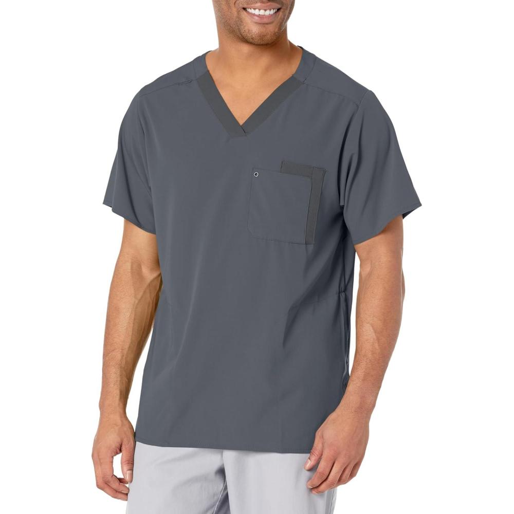imageWonderWink Mens Knit Panel VNeck Scrub TopPewter