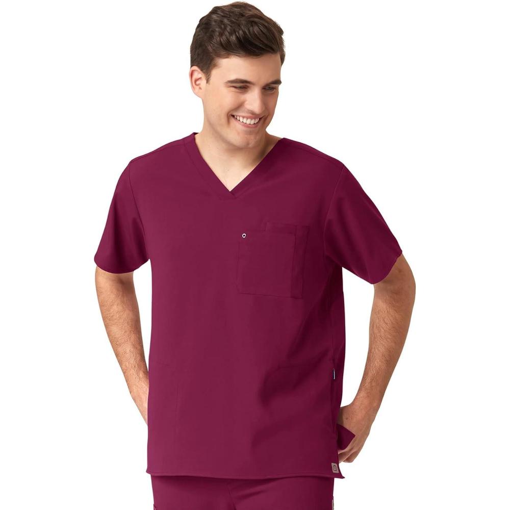 imageWonderWink Mens Knit Panel VNeck Scrub TopWine