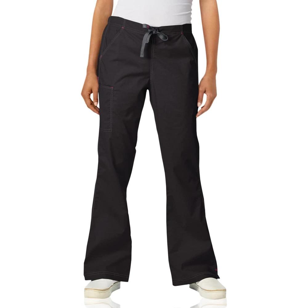 imageWonderWink Womens Grace Flare Leg Cargo PantMedical Scrubs PantsBlack