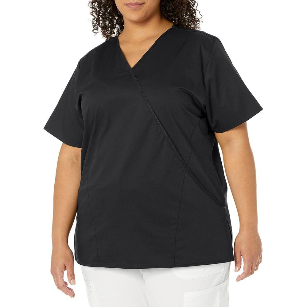 imageWonderWink Womens Wonderwork Womens Mock Wrap Scrub TopBlack