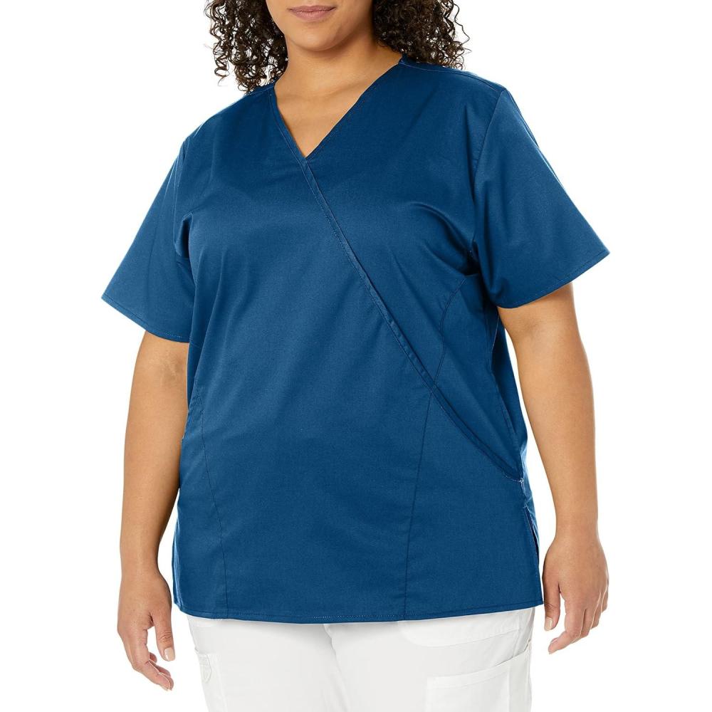 imageWonderWink Womens Wonderwork Womens Mock Wrap Scrub TopCaribbean