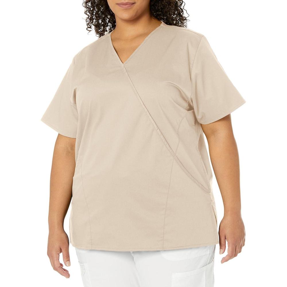 imageWonderWink Womens Wonderwork Womens Mock Wrap Scrub TopKhaki