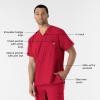 WINK Scrubs for Men, W123, V-Neck Tops with 6 Pockets(Red)
