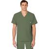 WINK Scrubs for Men, W123, V-Neck Tops with 6 Pockets(Olive)