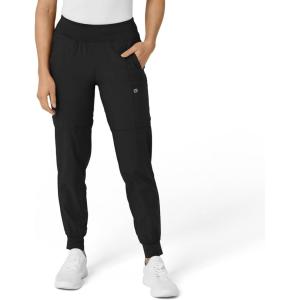 W123 Women’s Comfort Waist Cargo Jogger Scrub Pant(Black)