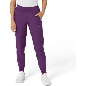 W123 Women’s Comfort Waist Cargo Jogger Scrub Pant(Eggplant)