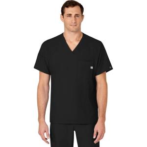 WINK Scrubs for Men, W123, V-Neck Tops with 6 Pockets(Black)