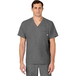 WINK Scrubs for Men, W123, V-Neck Tops with 6 Pockets(Charcoal Heather)