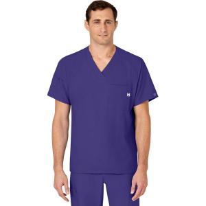 WINK Scrubs for Men, W123, V-Neck Tops with 6 Pockets(Grape)