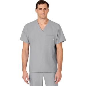 WINK Scrubs for Men, W123, V-Neck Tops with 6 Pockets(Grey)