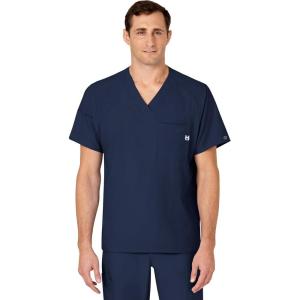 WINK Scrubs for Men, W123, V-Neck Tops with 6 Pockets(Navy)