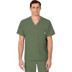 WINK Scrubs for Men, W123, V-Neck Tops with 6 Pockets(Olive)