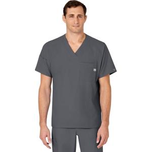 WINK Scrubs for Men, W123, V-Neck Tops with 6 Pockets(Pewter)