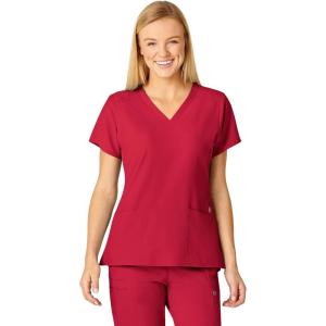 WonderWink Women’s Flex-Back Stylized V-Neck Top(Red)