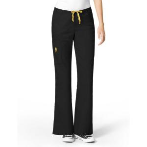 WonderWink Women’s Scrubs Romeo Six-Pocket Flare Leg Pant – XS-5XL, 6 Pockets, Elastic Waistband with Convertible Drawstring(Black)