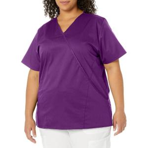 WonderWink Women’s Wonderwork Women’s Mock Wrap Scrub Top(Eggplant)