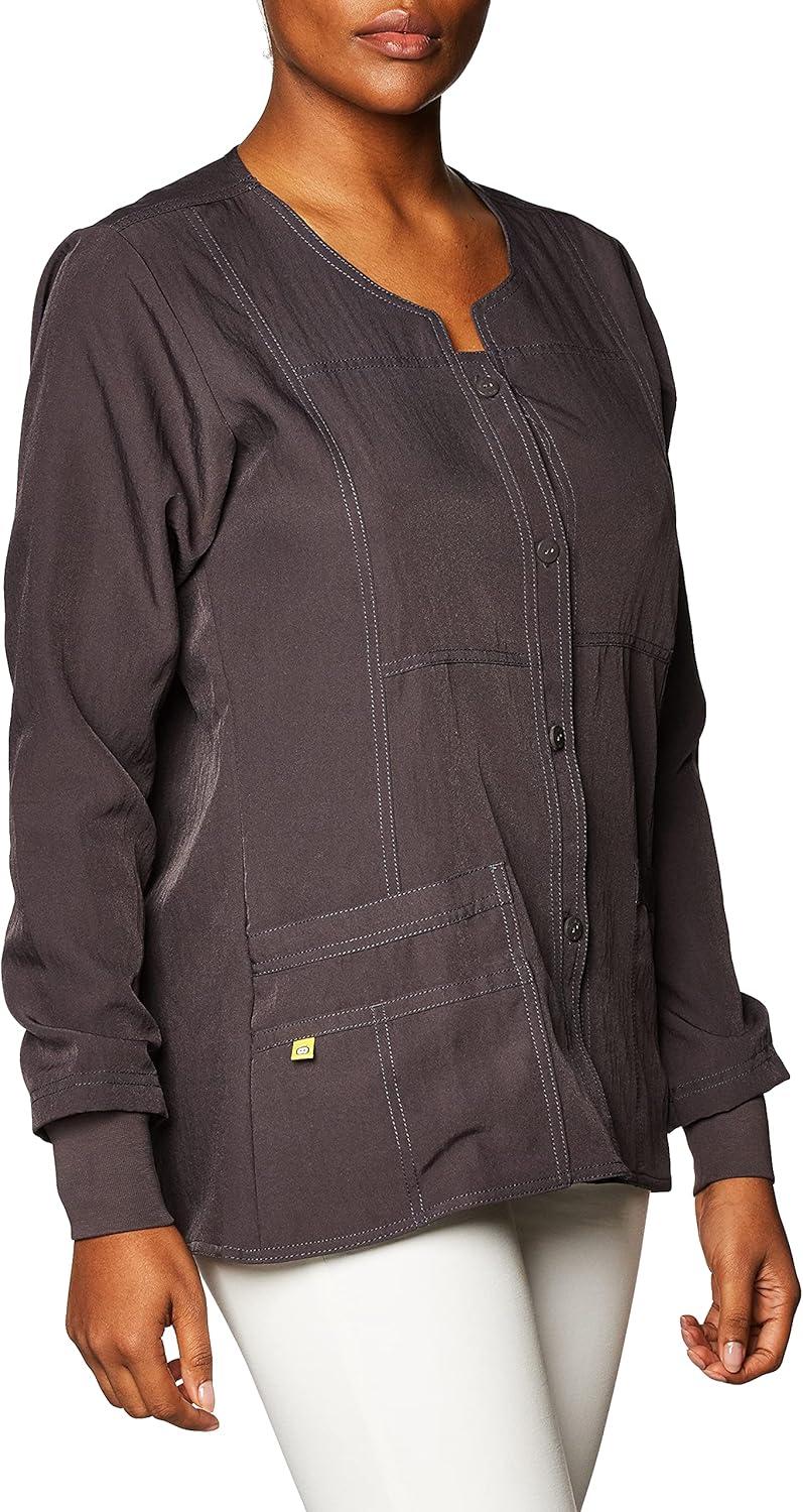 imageWonderWink Womens FourStretch Sporty Button Front Scrub JacketGraphite