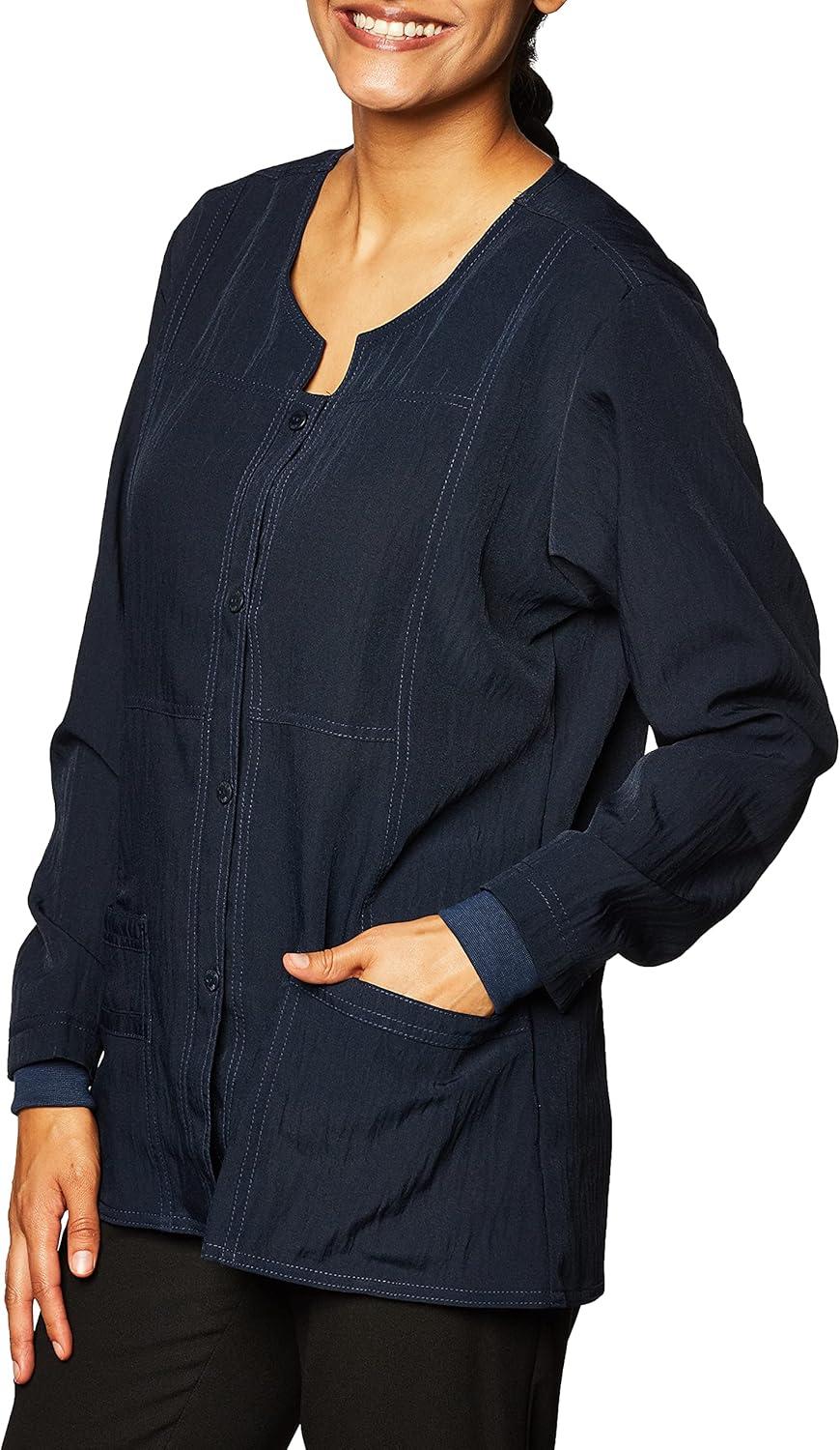 imageWonderWink Womens FourStretch Sporty Button Front Scrub JacketNavy