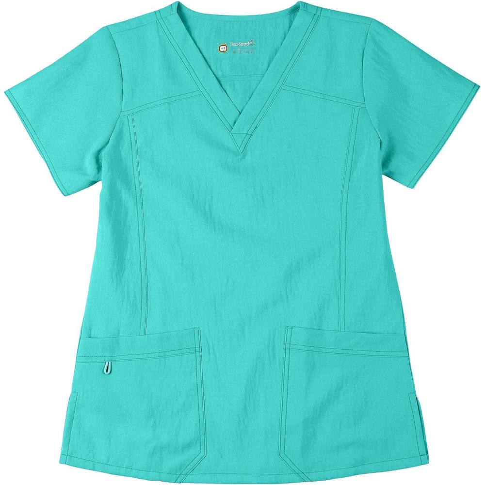 imageWonderWink Womens Four Stretch Sporty VNeck Scrub Top XS3XL 3 Pockets Eye Protection Meets ANSI Z871Pack of 1Surgeical Green