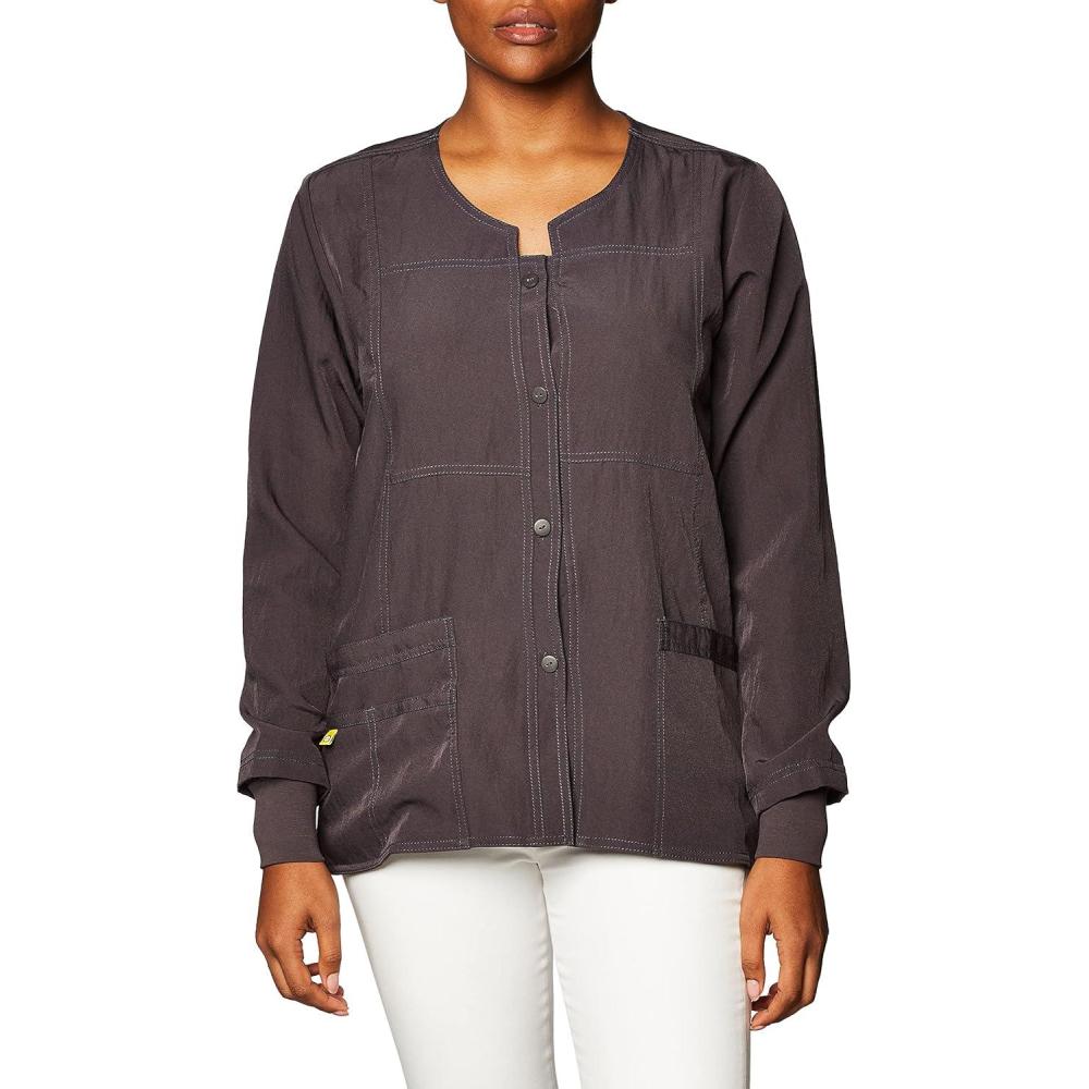 imageWonderWink Womens FourStretch Sporty Button Front Scrub JacketGraphite