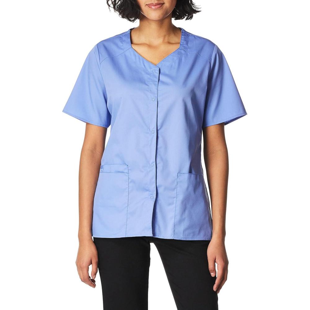 imageWonderWink Womens Wonderwork Short Sleeve Snap JacketCeil Blue