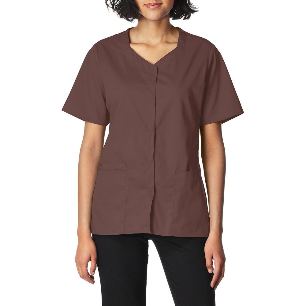 imageWonderWink Womens Wonderwork Short Sleeve Snap JacketChocolate
